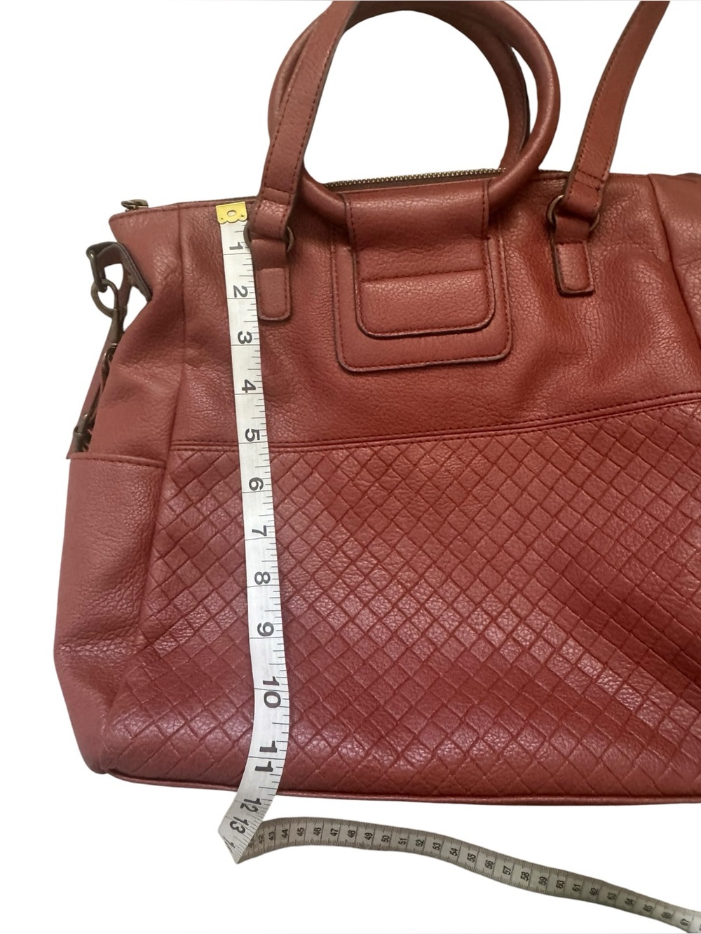Time and True Giselle Cognac Brown Faux Leather Tote Shoulder Handbag Purse - Picture 10 of 11